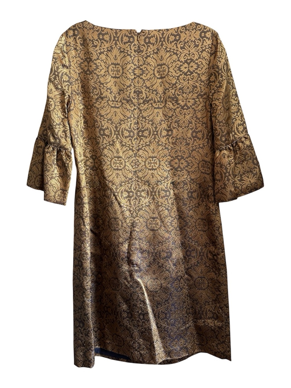 Donna Morgan Gold Metallic Brocade Shift Dress with Flared Sleeves Size 10/US - Picture 2 of 10